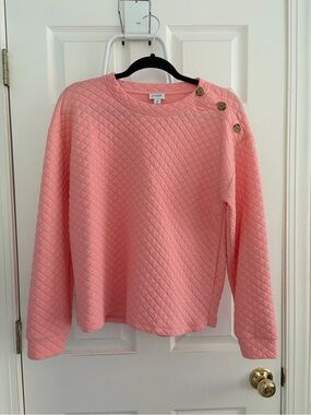 J. Crew Quilted Crewneck Pullover in Coral